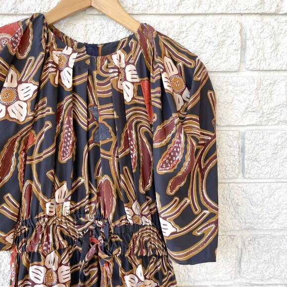 Ulla Johnson 100% Silk Floral Printed Puff Sleeves Fit & Flare Midi Dress - Picture 6 of 7